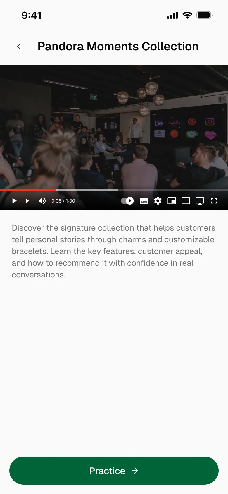 Kaitri lesson screen playing a product knowledge video